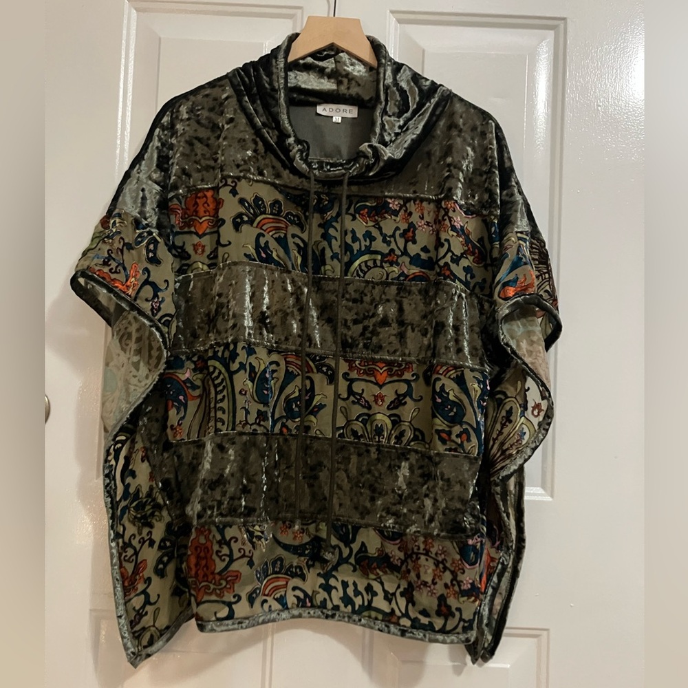 Adore- olive crushed velvet pullover poncho